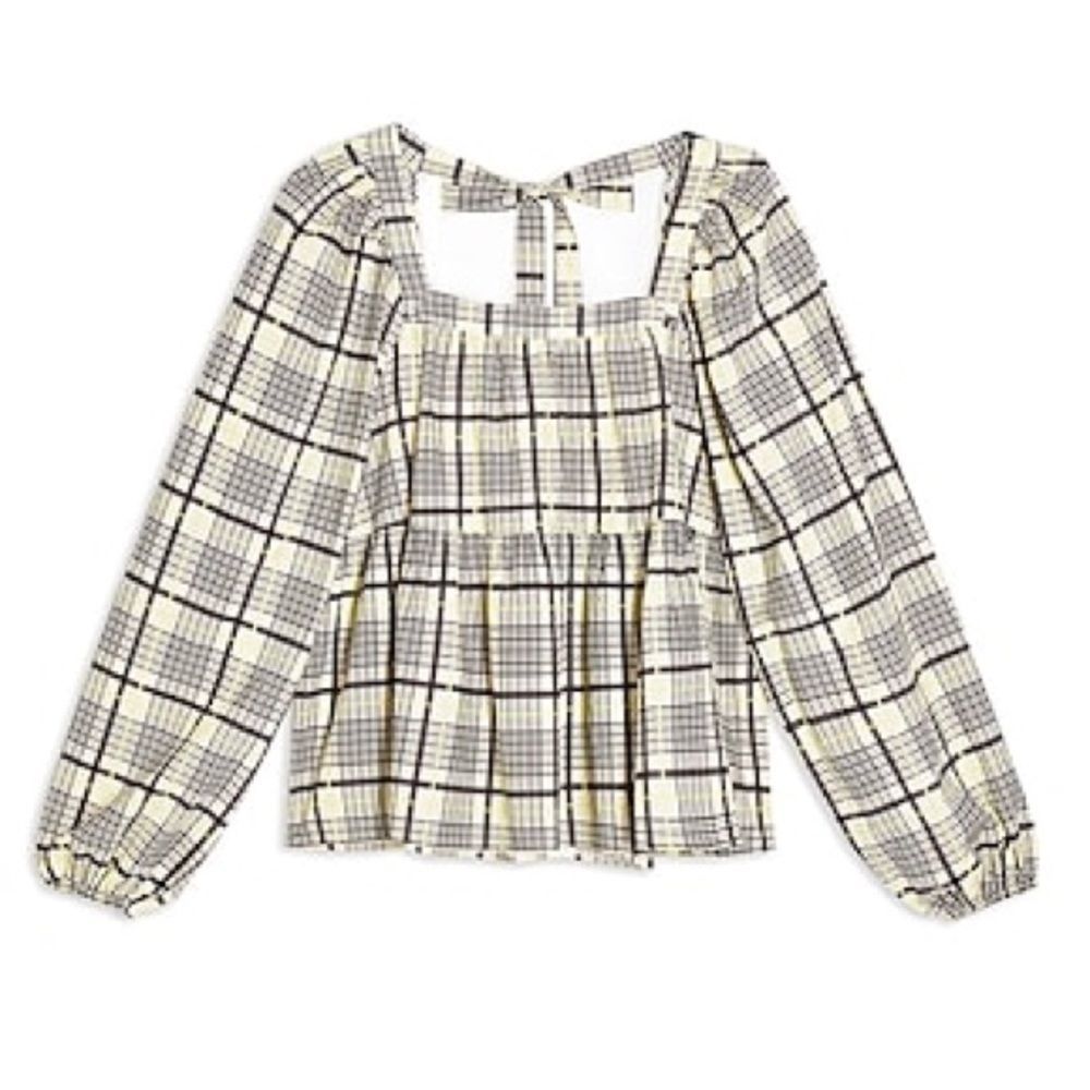 Topshop Smock Blouse in Green Check - Picture 5 of 10